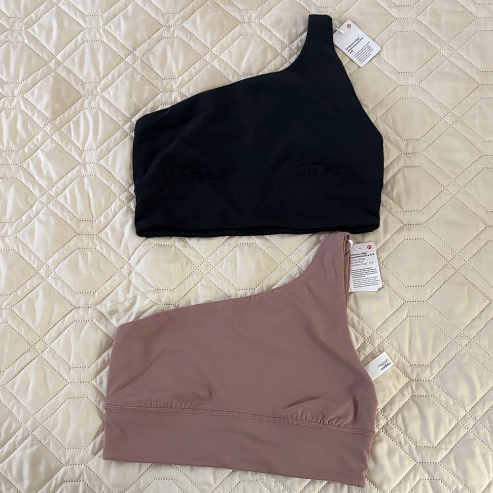 One-Shoulder Black and Brown Bralettes